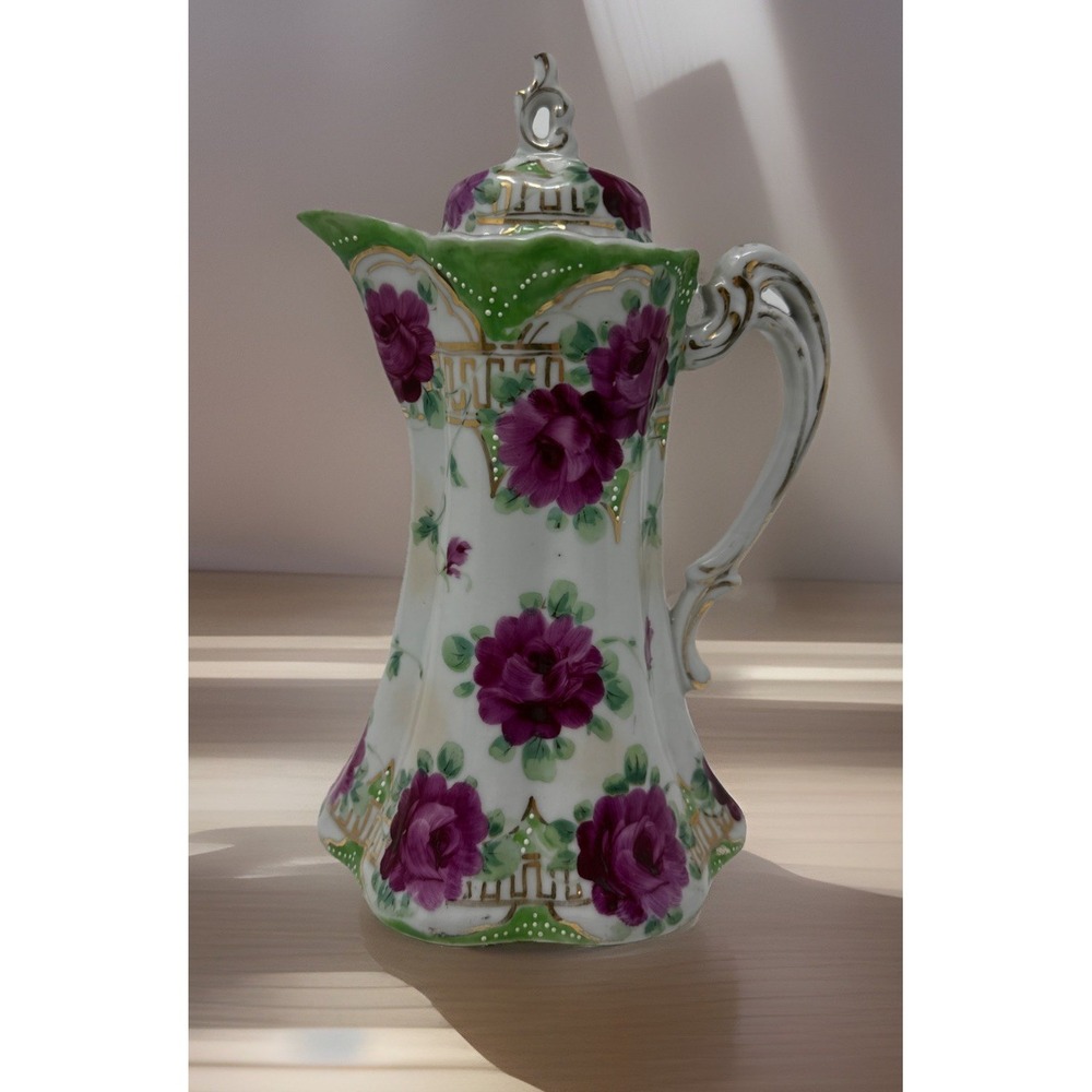 Antique Early 20thC Victorian Nippon Roses Porcelain Chocolate Coffee Pot